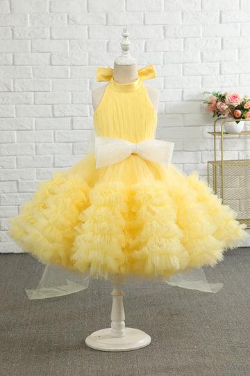 Vestido amarelo halter flor menina